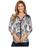 Lucky Brand Printed Woven Mix Top (blue Multi) Women's Clothing