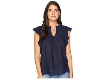 Lucky Brand Sleeveless Pintuck Top (american Navy) Women's Clothing