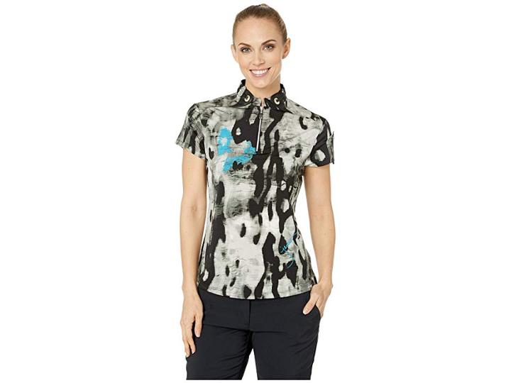 Jamie Sadock Camo Print Short Sleeve Top (jet Black) Women's Clothing