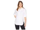 Calvin Klein Poplin Roll Sleeve Blouse With All Over Pearl (white Bedazzled) Women's Blouse