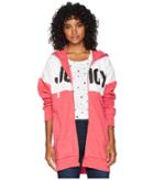 Juicy Couture Fleece Color Blocked Oversize Jacket (claret Red/white) Women's Coat