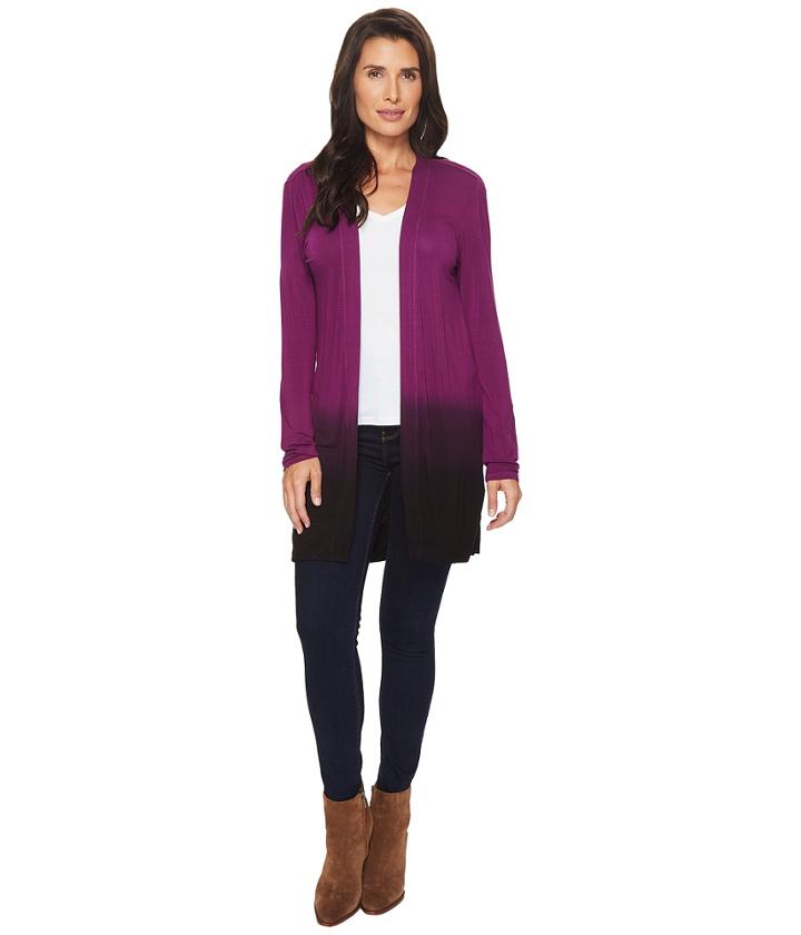 Mod-o-doc Rayon Spandex Jersey Dip-dye Shirred Back Cardigan (jam) Women's Sweater