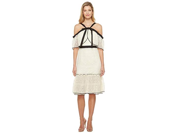 Adelyn Rae Marissa Woven Lace Off The Shoulder Dress (ivory/black) Women's Dress