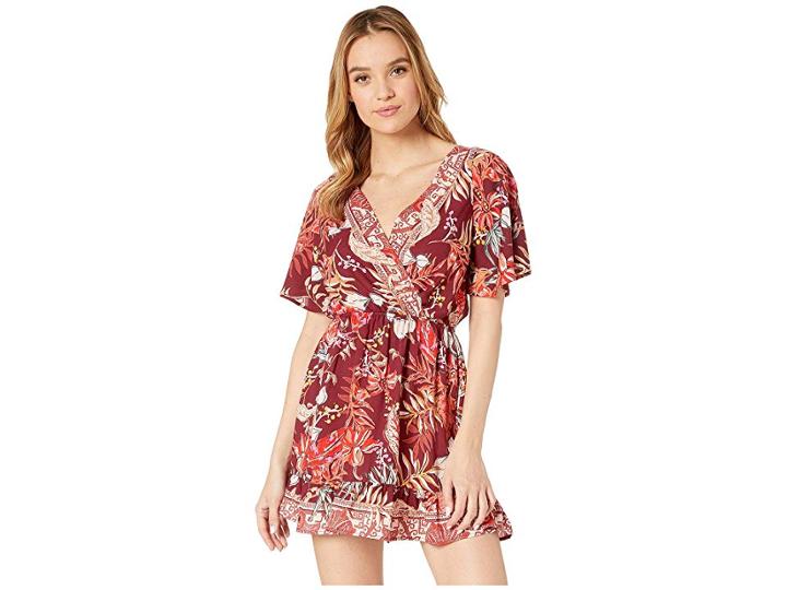 Angie V-neck Short Sleeve Dress (wine) Women's Dress