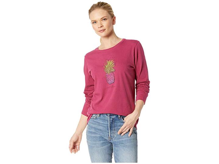 Life Is Good Pineapple Love Crusher Long Sleeve T-shirt (wild Cherry) Women's T Shirt