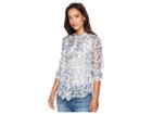 Vince Camuto Specialty Size Petite Long Sleeve Ruffle Front Boutique Floral Blouse (antique White) Women's Blouse