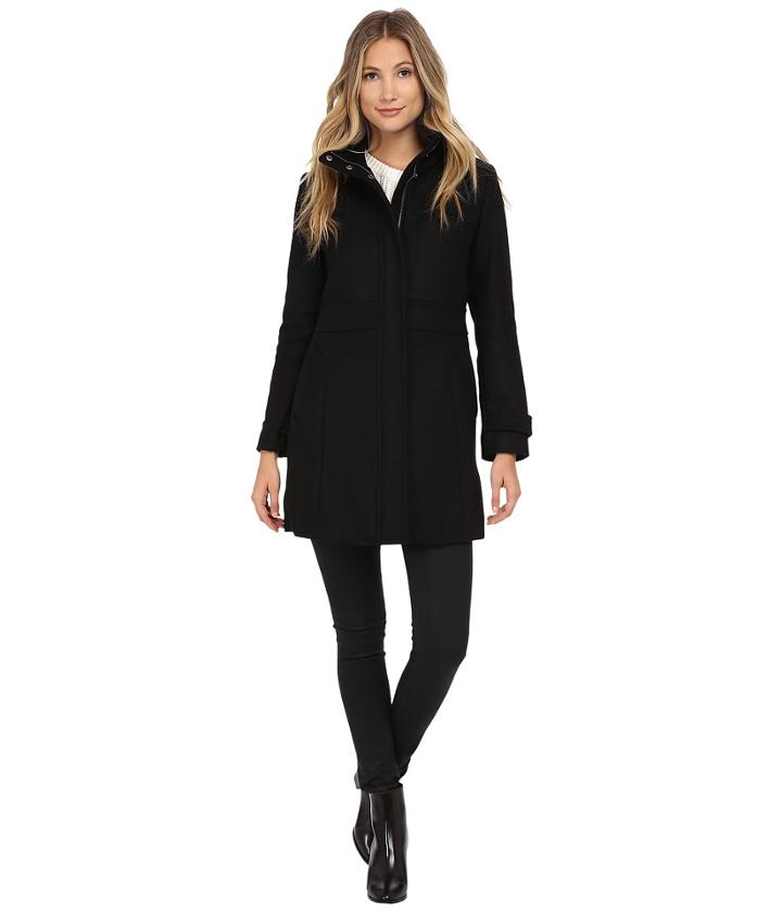 Cole Haan Single Breasted Coat With Stand Collar (black) Women's Coat