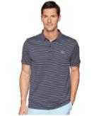 Lacoste Short Sleeve Jersey Raye W/ Fine Stripes Button Front Placket (navy Blue/white) Men's Short Sleeve Pullover