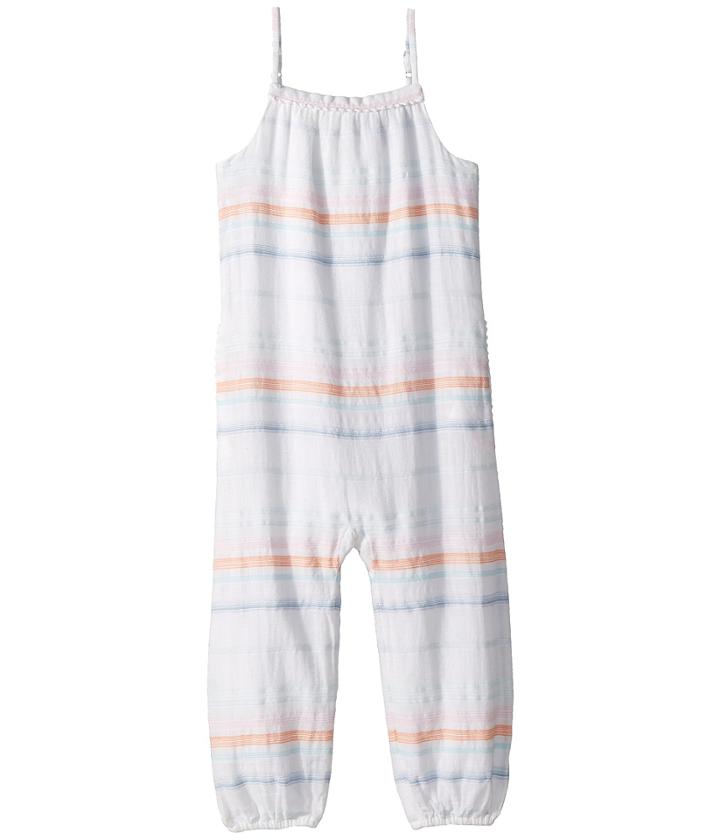 Polo Ralph Lauren Kids Striped Cotton Dobby Jumpsuit (toddler) (white/blue Multi) Girl's Jumpsuit & Rompers One Piece