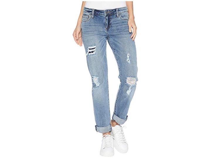 Kut From The Kloth Catherine Boyriend Cut Out Back Pocket Jeans In Excellent (excellent/medium Base Wash) Women's Jeans