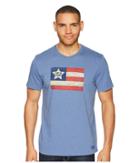 Life Is Good Vintage American Flag Crusher Tee (heather Vintage Blue) Men's T Shirt