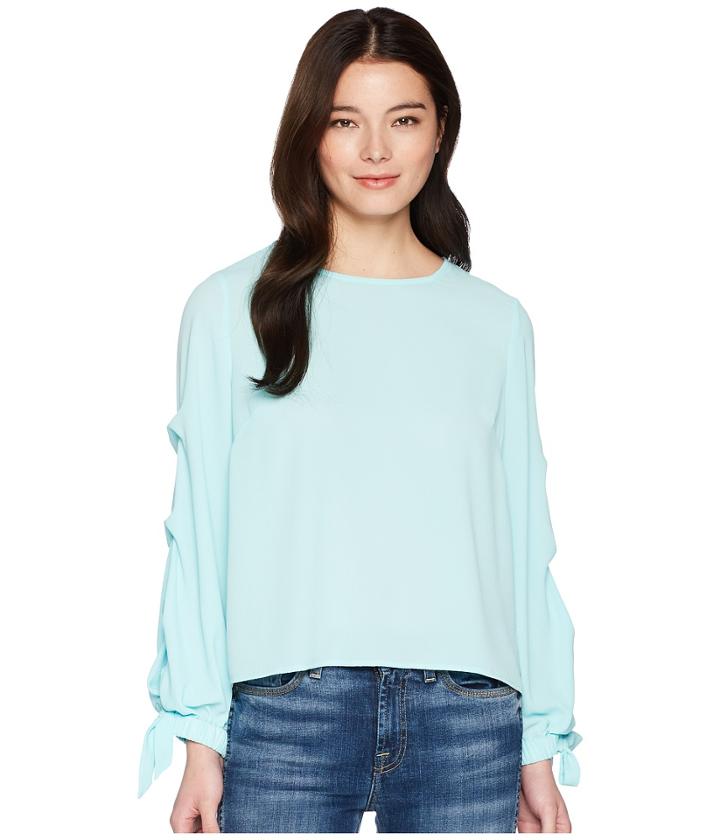 Vince Camuto Specialty Size Petite Long Sleeve Tiered Tie Cuff Textured Blouse (aqua Glow) Women's Blouse
