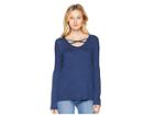 Tribal Long Sleeve Scoop Neck Top With Cross Detail (marine) Women's Long Sleeve Pullover