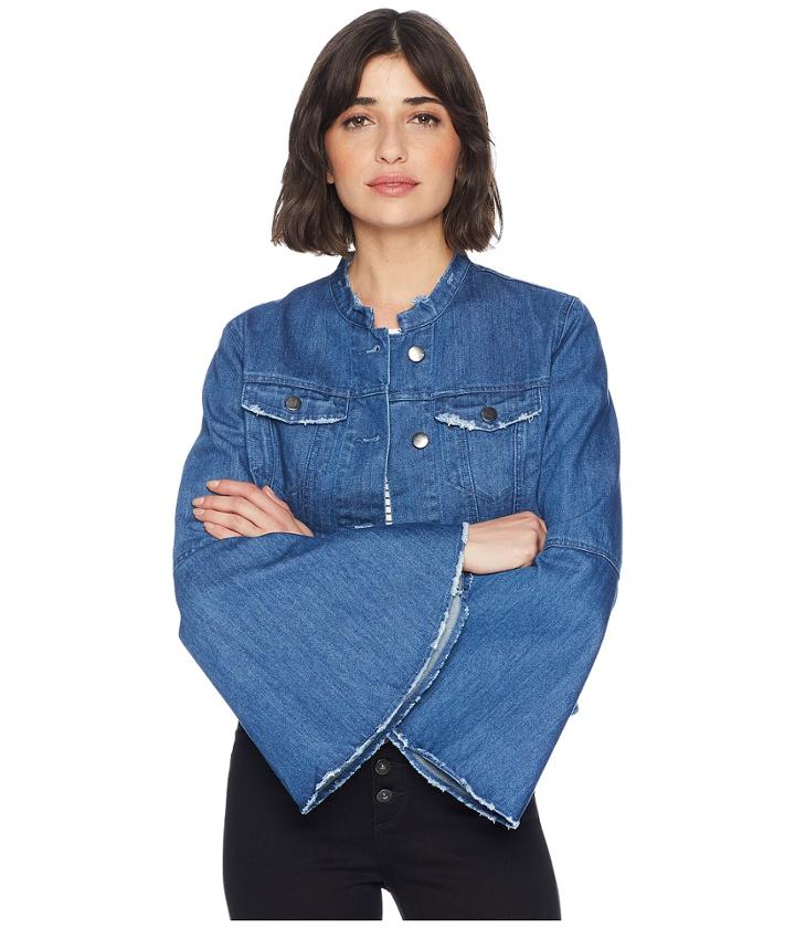 Romeo & Juliet Couture Bell Sleeve Distressed Denim Jacket (medium Blue) Women's Coat