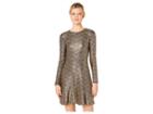 Michael Michael Kors Foil Knit Long Sleeve Flounce Dress (black/gold) Women's Dress