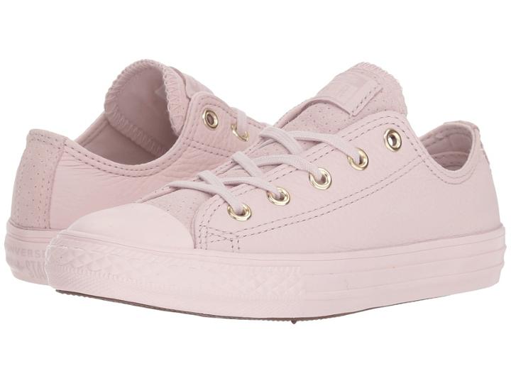 Converse Kids Chuck Taylor(r) All Star(r) New Heritage Leather Ox (little Kid/big Kid) (barely Rose/navy/barely Rose) Girls Shoes