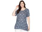 Michael Michael Kors Plus Size Paisley Double Hem Top (true Navy/light Chambray) Women's Short Sleeve Knit