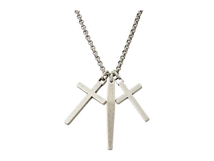 Steve Madden Gunmetal Dangle Cross And Bar Necklace With 18 Chain (silver) Necklace