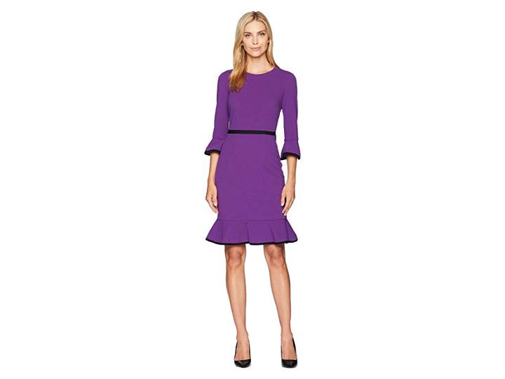 Donna Morgan Sheath Dress With Flounce And Piping (bright Purple/black) Women's Dress