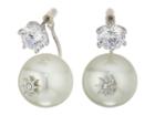Betsey Johnson Blue By Betsey Johnson Cubic Zirconia Stone Studs With Pearl Ear Jacket Attached At Back Earrings (crystal) Earring