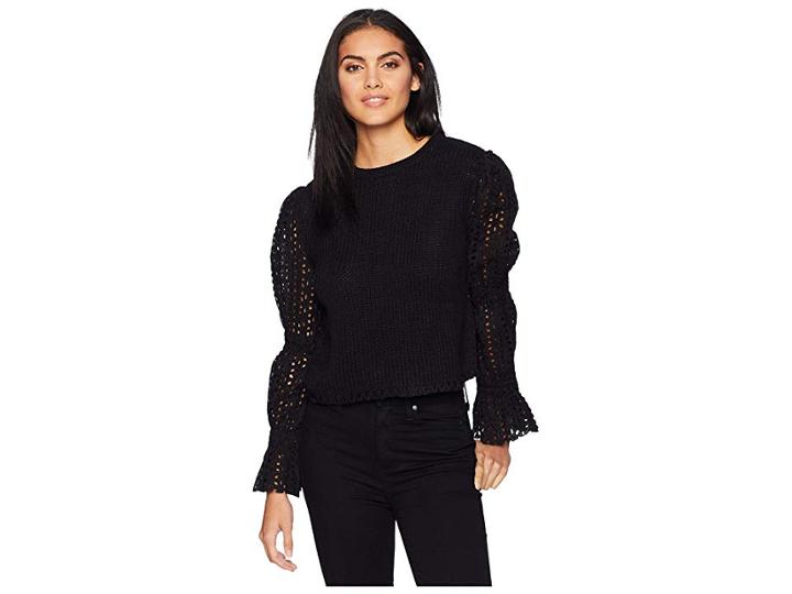 Chan Luu Eyelet Sleeve Sweater (black) Women's Sweater