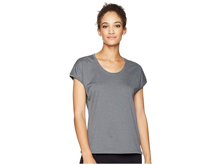 Asics Legends Cap Sleeve Top (dark Grey Heather) Women's Short Sleeve Pullover