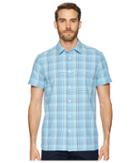 Calvin Klein Short Sleeve Stretch Seersucker Plaid Shirt (blue Topaz) Men's Clothing