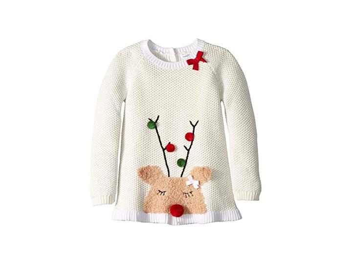 Mud Pie Reindeer Ruffle Christmas Sweater (infant/toddler) (cream) Girl's Sweater