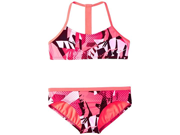 Nike Kids T-back Top Set (big Kids) (tropical Pink) Girl's Swimwear Sets