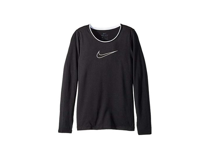 Nike Kids Pro Long Sleeve Top (little Kids/big Kids) (black/black/white) Girl's Clothing