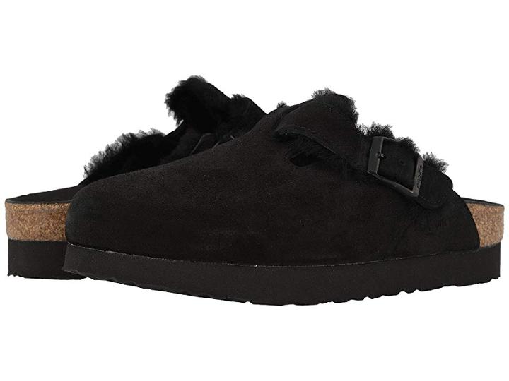 Birkenstock Boston (black Suede/shearling) Women's Shoes