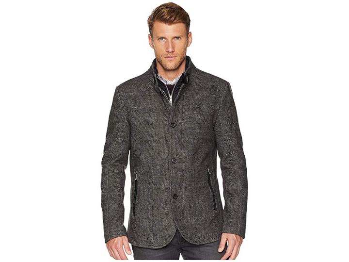 Kenneth Cole New York High Collar Wool Button Front (charcoal) Men's Clothing