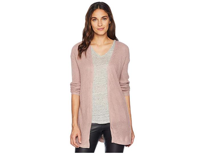 Pink Rose Long Sleeve Drop Shoulder Open Cardigan W/ Pockets (hempseed) Women's Sweater