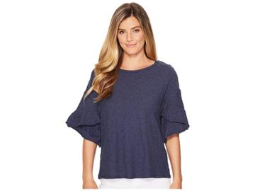 Two By Vince Camuto Drop Shoulder Tiered Ruffle Sleeve Top (indigo Night Heather) Women's Clothing