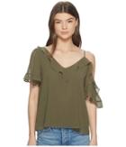 1.state Ruffle Edge Blouse W/ Shoulder Cut Out (olive Tree) Women's Blouse