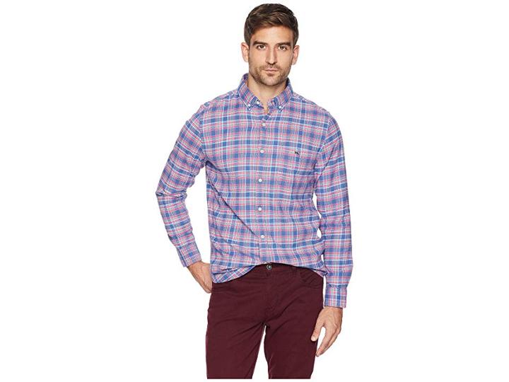 Vineyard Vines Lockwood Flannel Slim Tucker Shirt (flag Blue) Men's Clothing