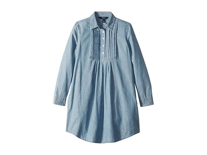 Polo Ralph Lauren Kids Pleated Chambray Dress (big Kids) (indigo) Girl's Dress
