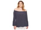 Michael Michael Kors Plus Size Simple Dot Peasant Top (true Navy/white) Women's Clothing