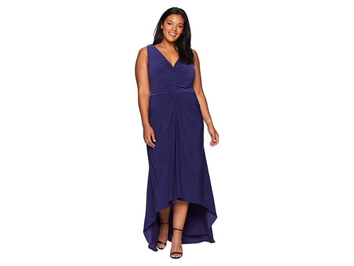 Adrianna Papell Plus Size High-low Draped Front Jersey Gown (admiral Blue) Women's Dress