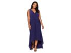 Adrianna Papell Plus Size High-low Draped Front Jersey Gown (admiral Blue) Women's Dress