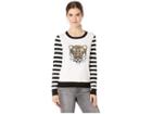 Romeo & Juliet Couture Skull Motif Stripe Sleeve Sweater (white/black Multi) Women's Sweater