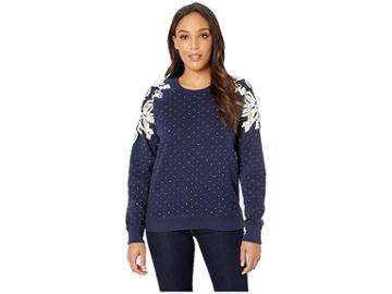 Lucky Brand Polka Dot Chenille Sweatshirt (american Navy) Women's Clothing