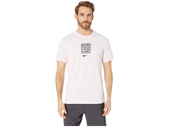 Nike Dry Tee Dri-fit Cotton Finish Lines (pink Foam) Men's Clothing
