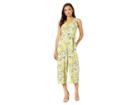 Eci Sleeveless Floral Printed V-neck Wide-legged Jumpsuit With Self Tie (yellow/white) Women's Jumpsuit & Rompers One Piece