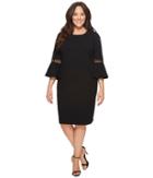 Calvin Klein Plus Plus Size Crepe Bell Sleeve Dress W/ Lattice (black) Women's Dress