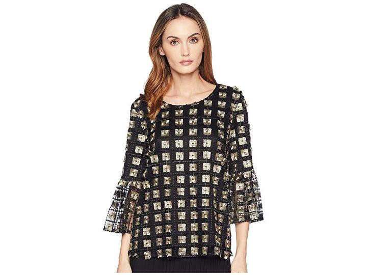 Calvin Klein Embroidered Net Bell Sleeve Blouse (black/gold) Women's Blouse