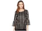 Calvin Klein Embroidered Net Bell Sleeve Blouse (black/gold) Women's Blouse