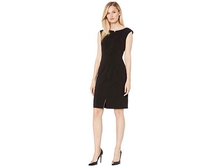 Anne Klein Split Front Ext. Cap Sheath Dress (anne Black) Women's Dress