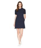 Lacoste Short Sleeve Mini Waffle Cotton Clear Lines Polo Dress (navy Blue/vanilla Plant) Women's Dress