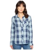 Dylan By True Grit Denim And Chambray Plaid One-pocket Luxe Double Cloth Shirt (denim/chambray) Women's Long Sleeve Button Up